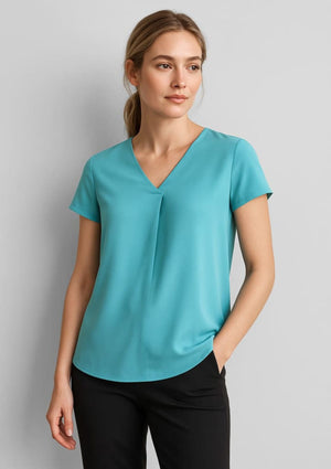 Womens Kayla V-Neck Pleat Blouse