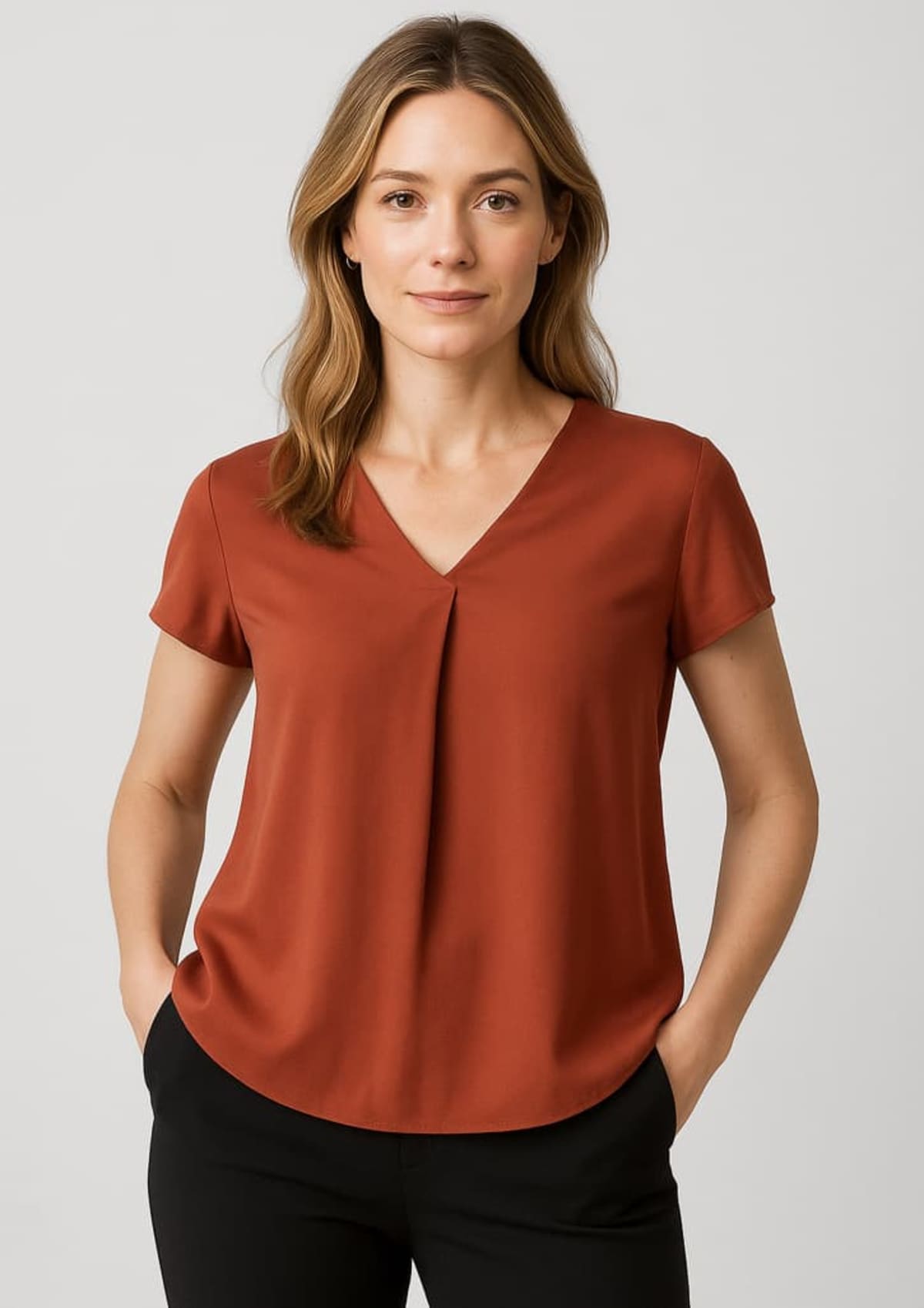 Womens Kayla V-Neck Pleat Blouse