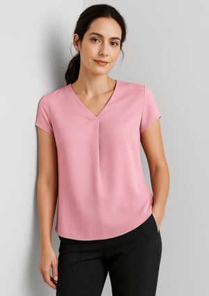Womens Kayla V-Neck Pleat Blouse