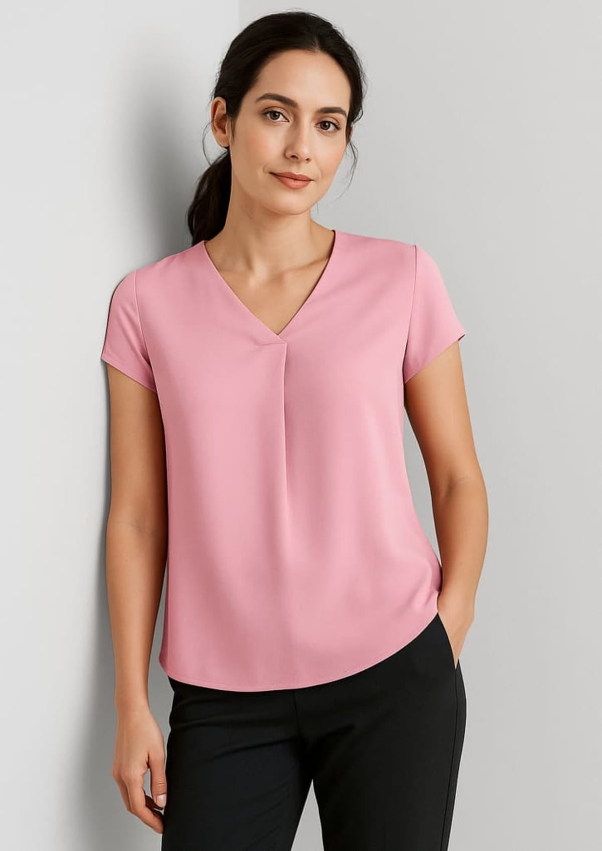 Womens Kayla V-Neck Pleat Blouse