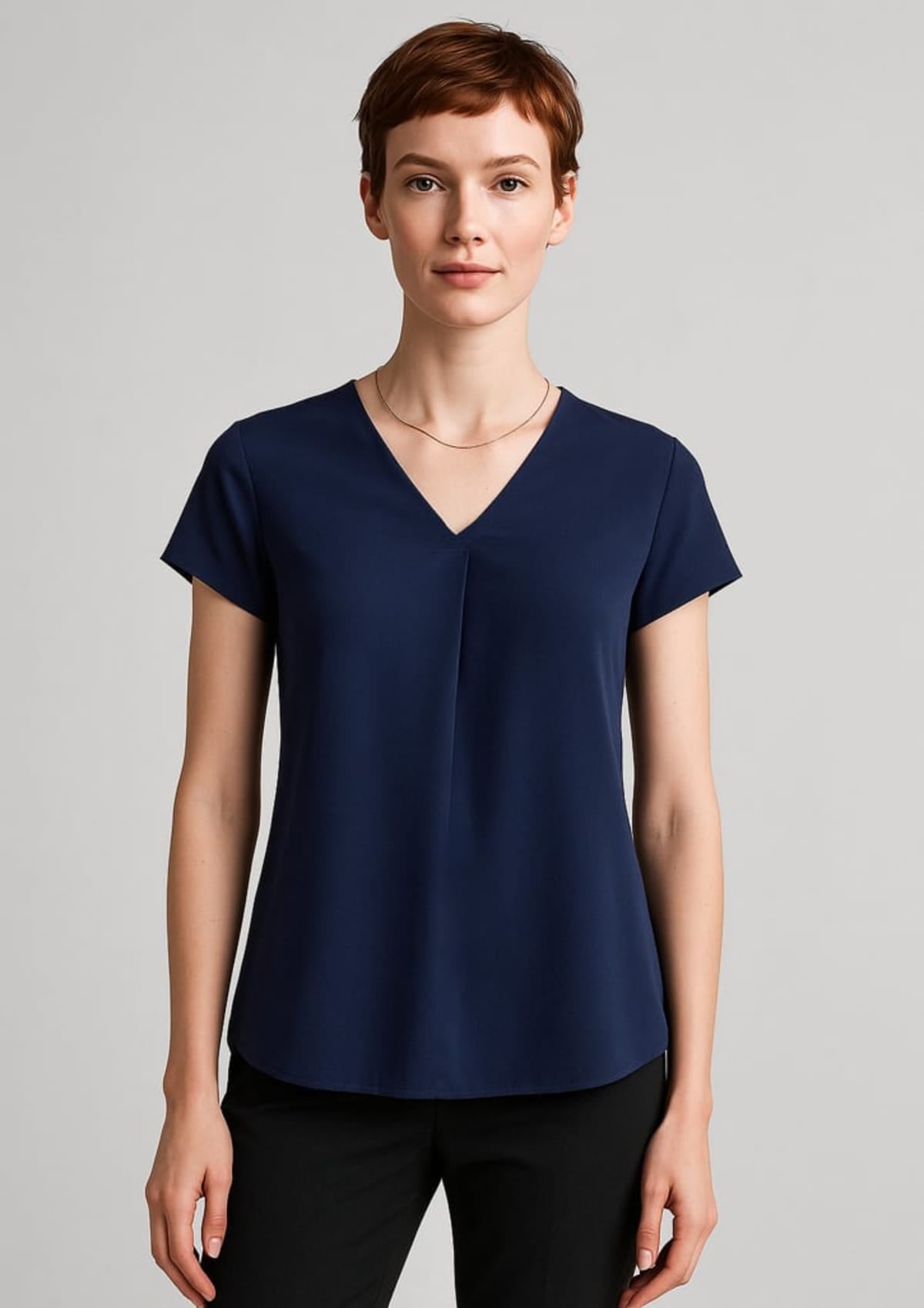 Womens Kayla V-Neck Pleat Blouse