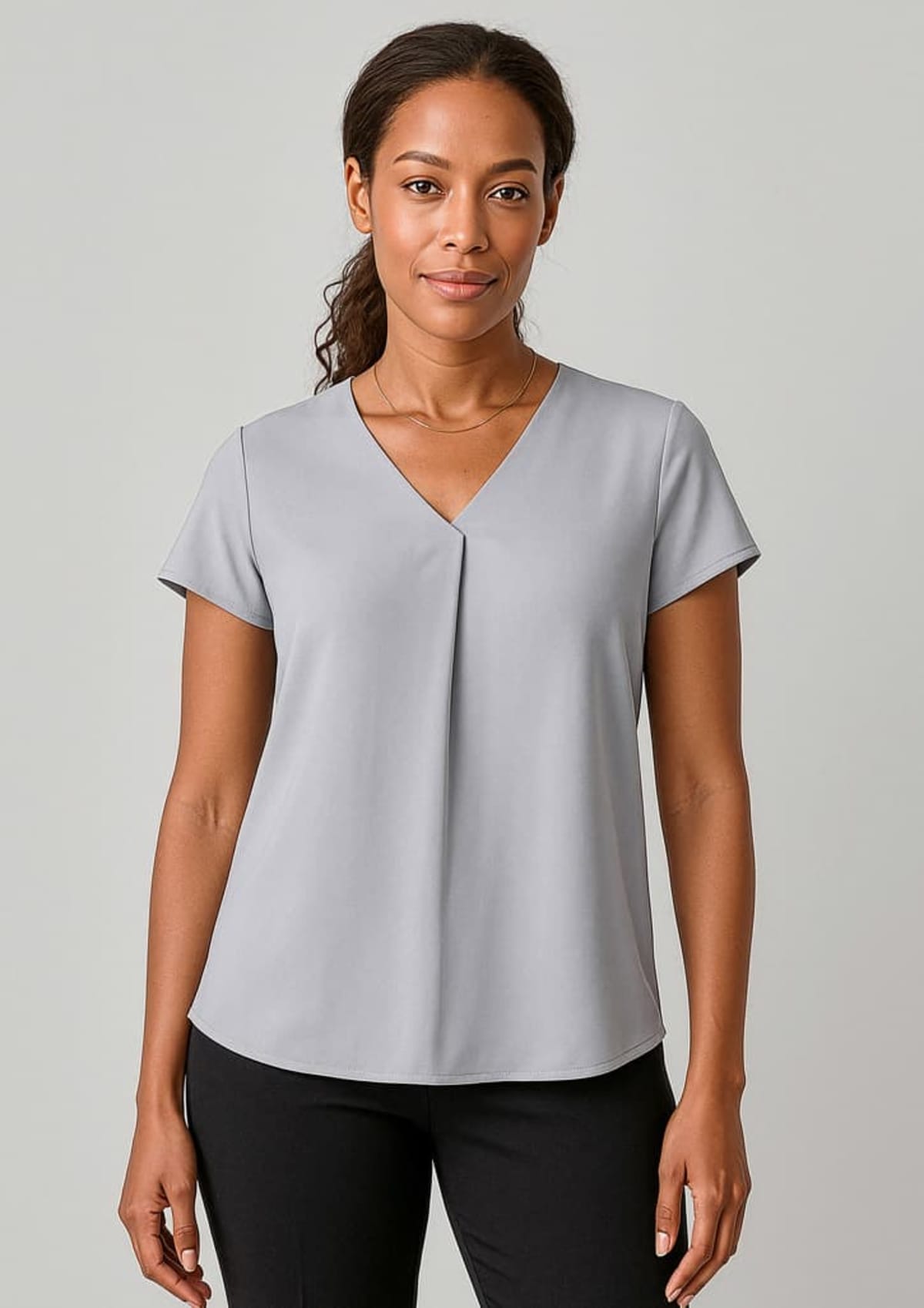 Womens Kayla V-Neck Pleat Blouse