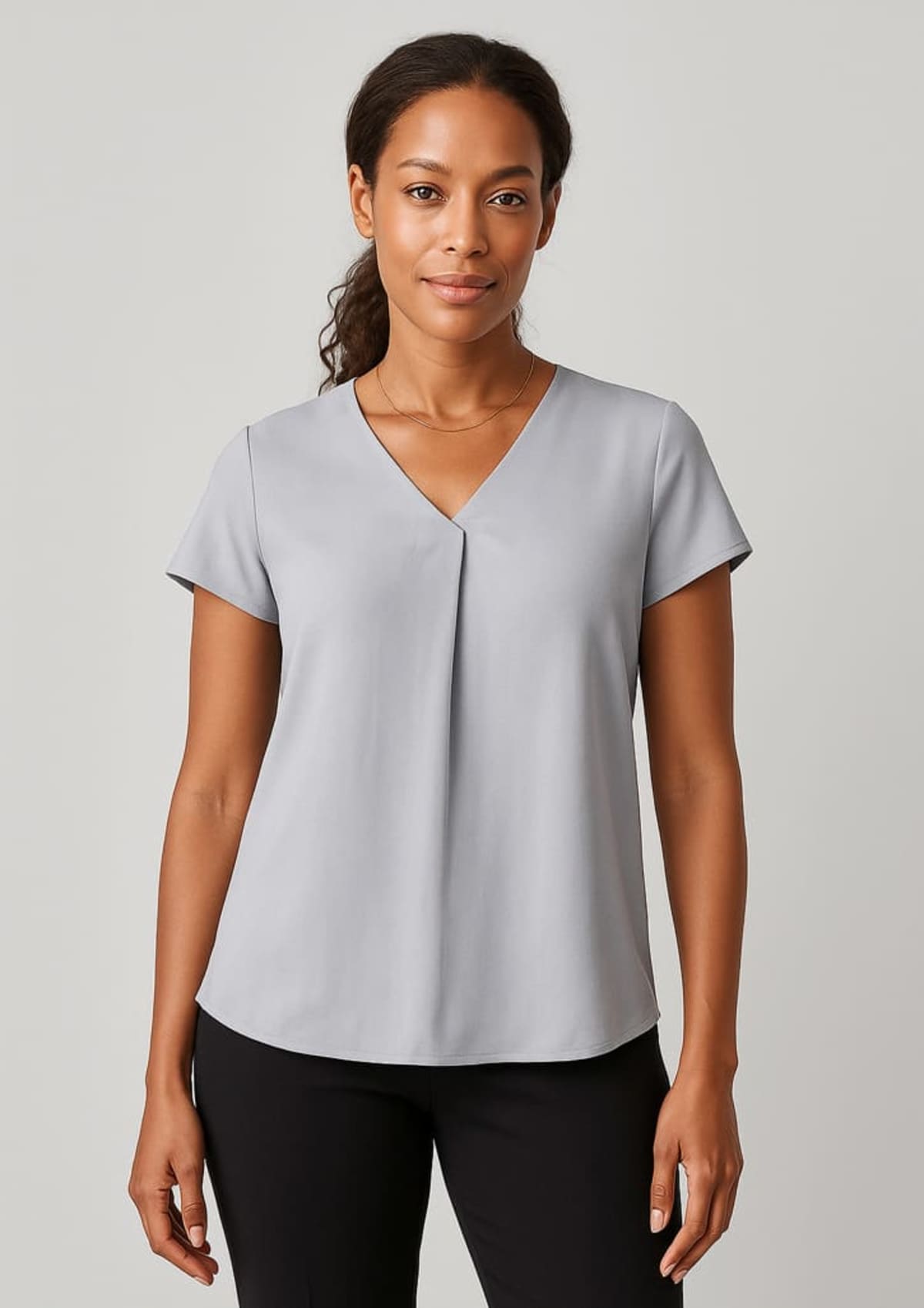 Womens Kayla V-Neck Pleat Blouse