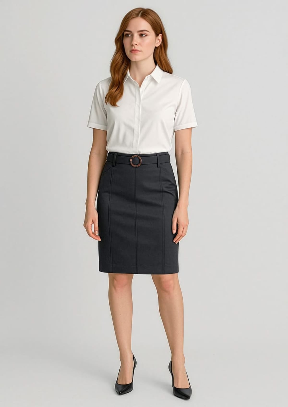 Womens Mid Waist Stretch Chino Skirt