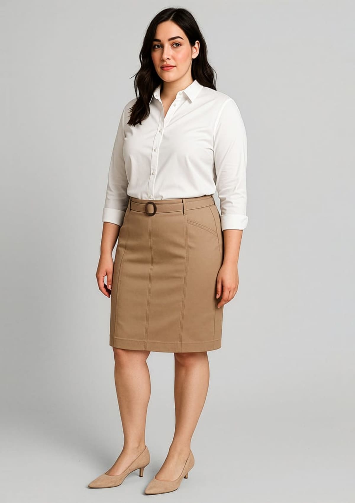 Womens Mid Waist Stretch Chino Skirt