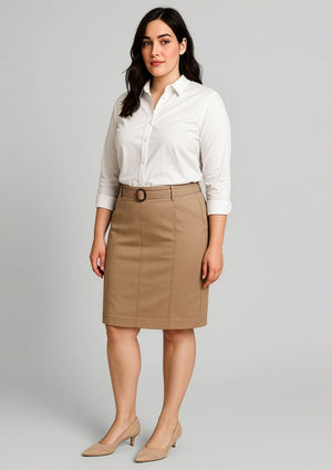Womens Mid Waist Stretch Chino Skirt
