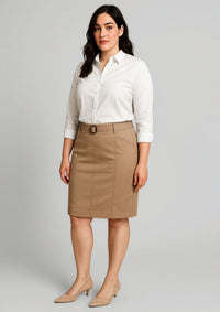 Womens Mid Waist Stretch Chino Skirt