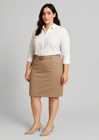 Womens Mid Waist Stretch Chino Skirt