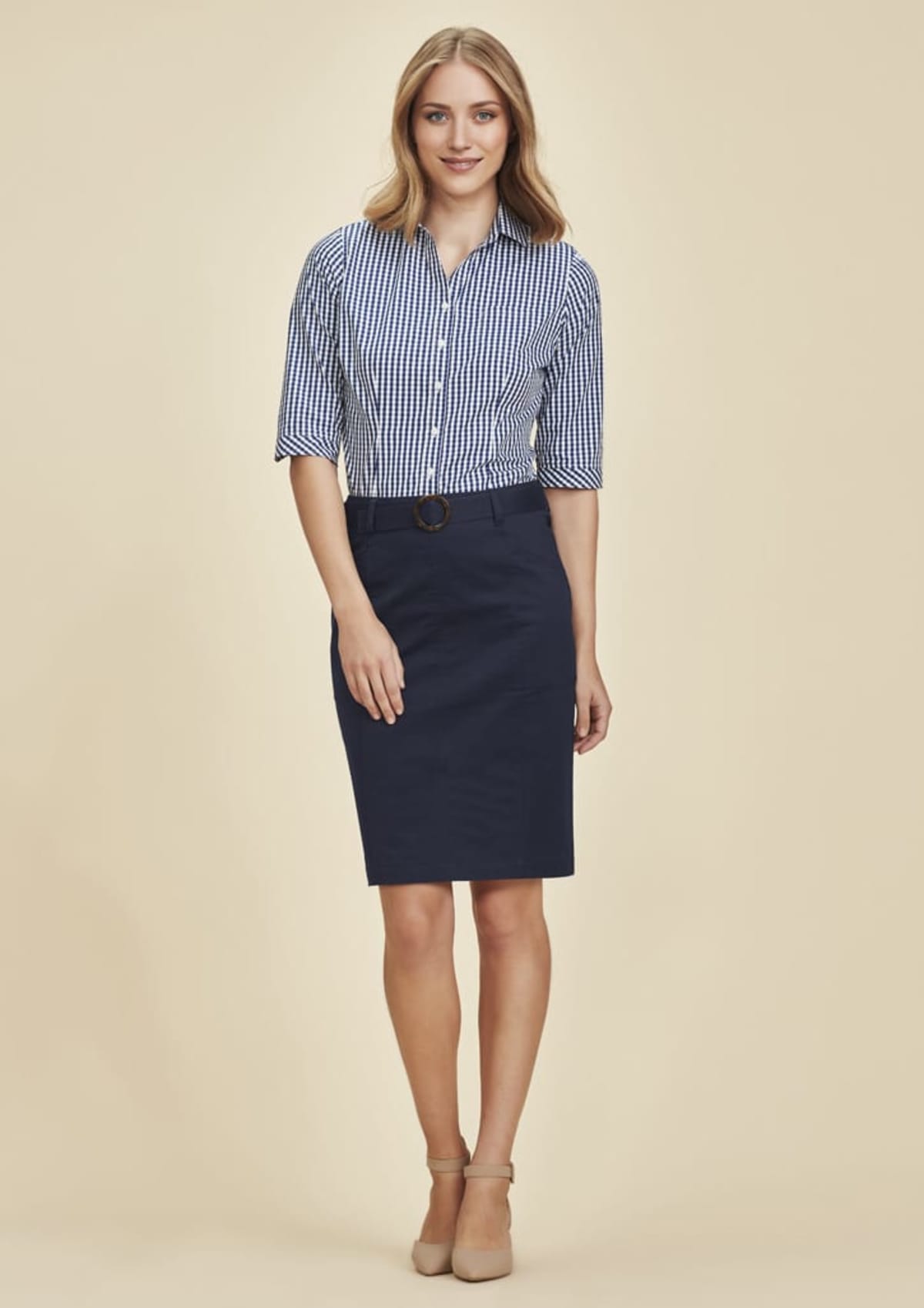 Womens Mid Waist Stretch Chino Skirt