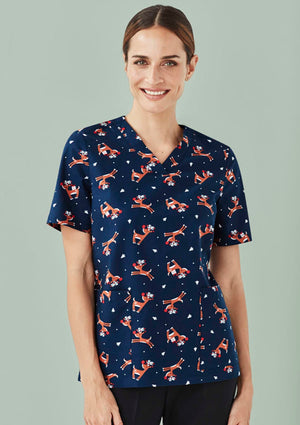 Womens CHRISTMAS  S/S V-neck scrub