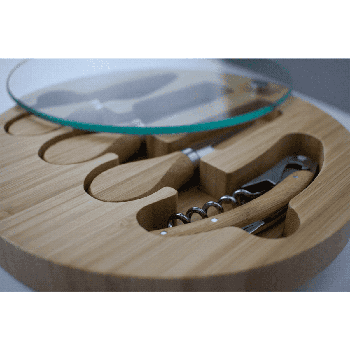 Trekk Round Bamboo Glass Cheese Set