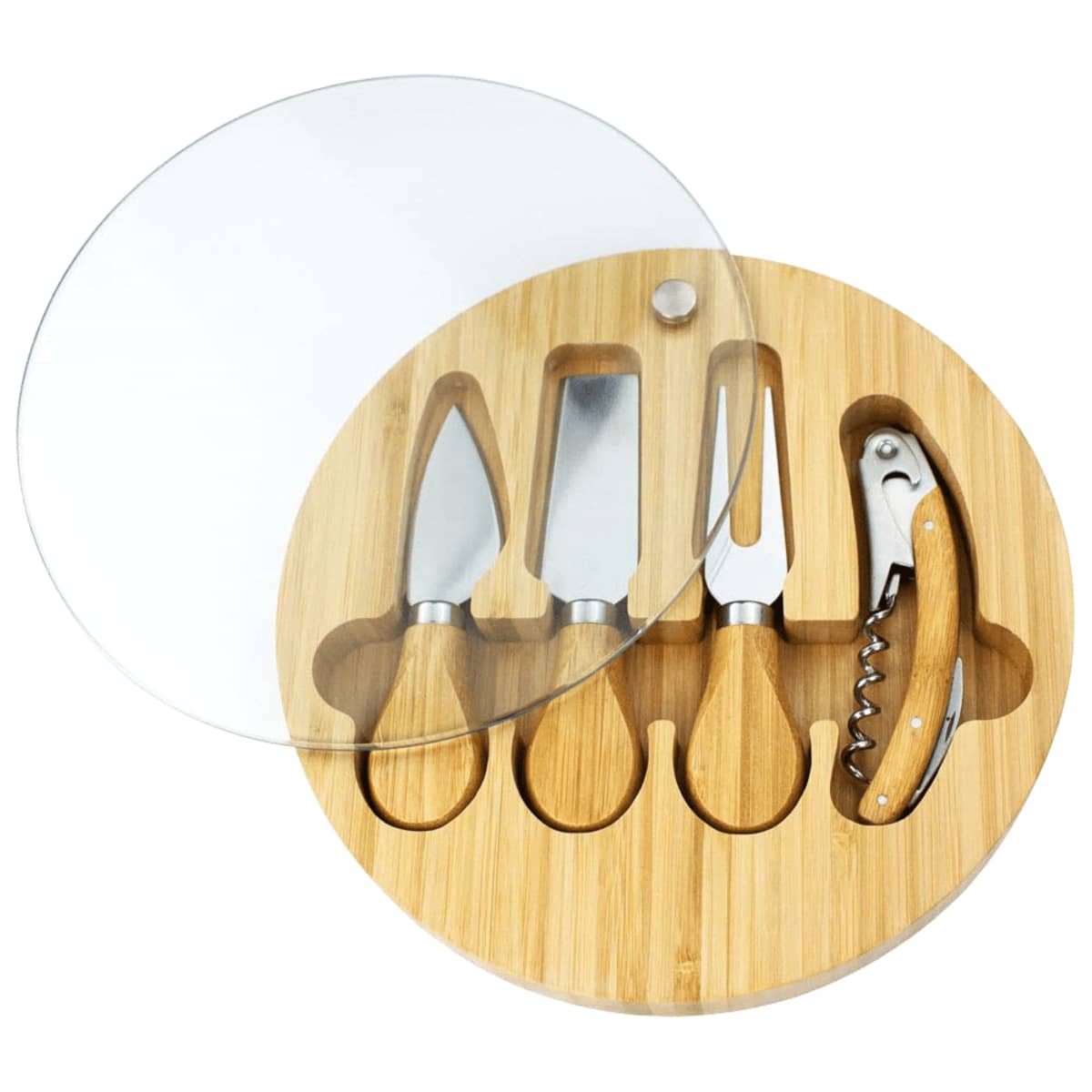 Trekk Round Bamboo Glass Cheese Set