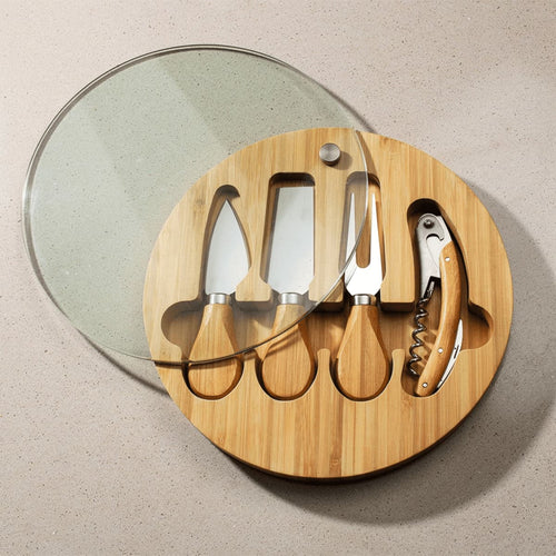 Trekk Round Bamboo Glass Cheese Set