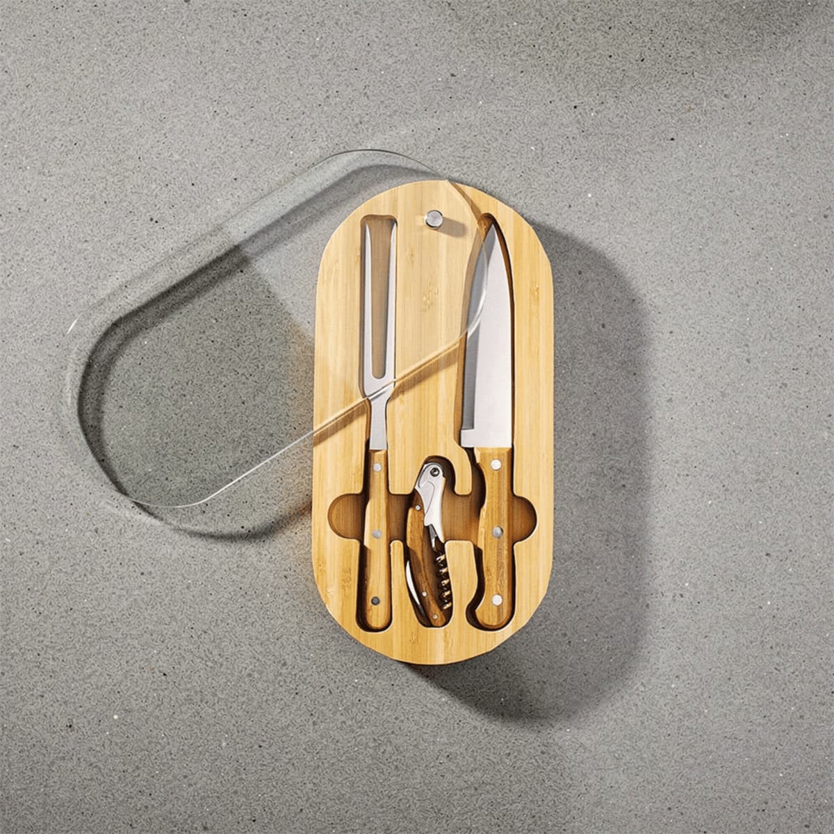 Trekk Oval Bamboo Glass Knife Set