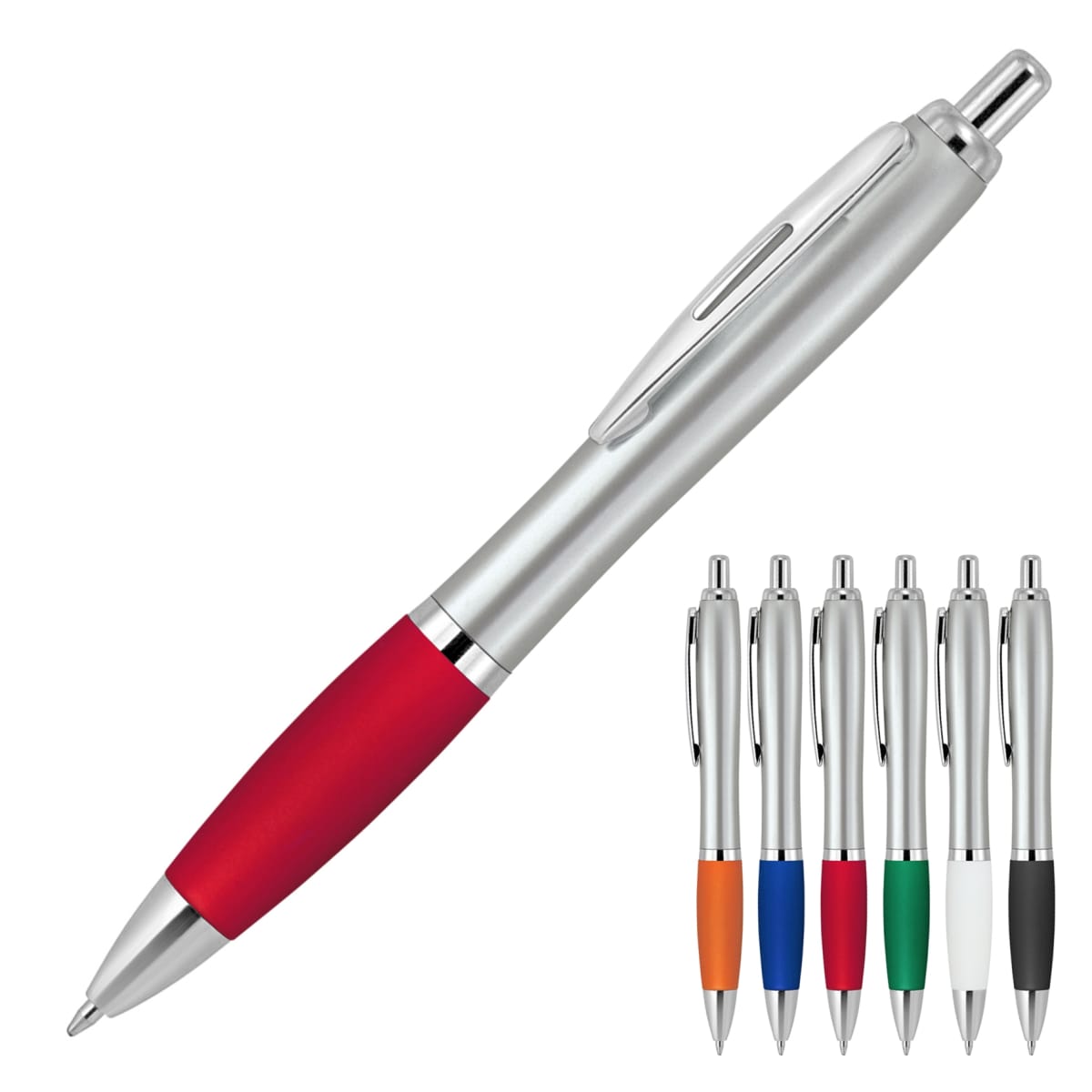 Plastic Pen Ballpoint Silicone Grip Silver Cara