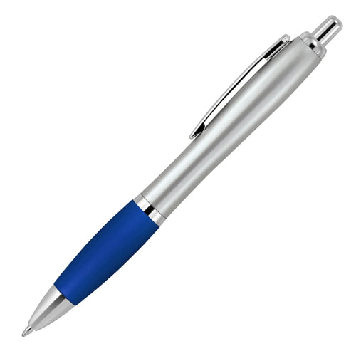 Plastic Pen Ballpoint Silicone Grip Silver Cara