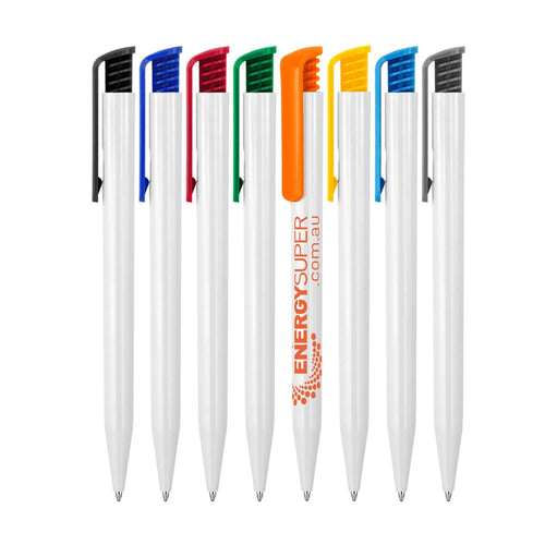 Plastic Pen Ballpoint Gloss White Tia