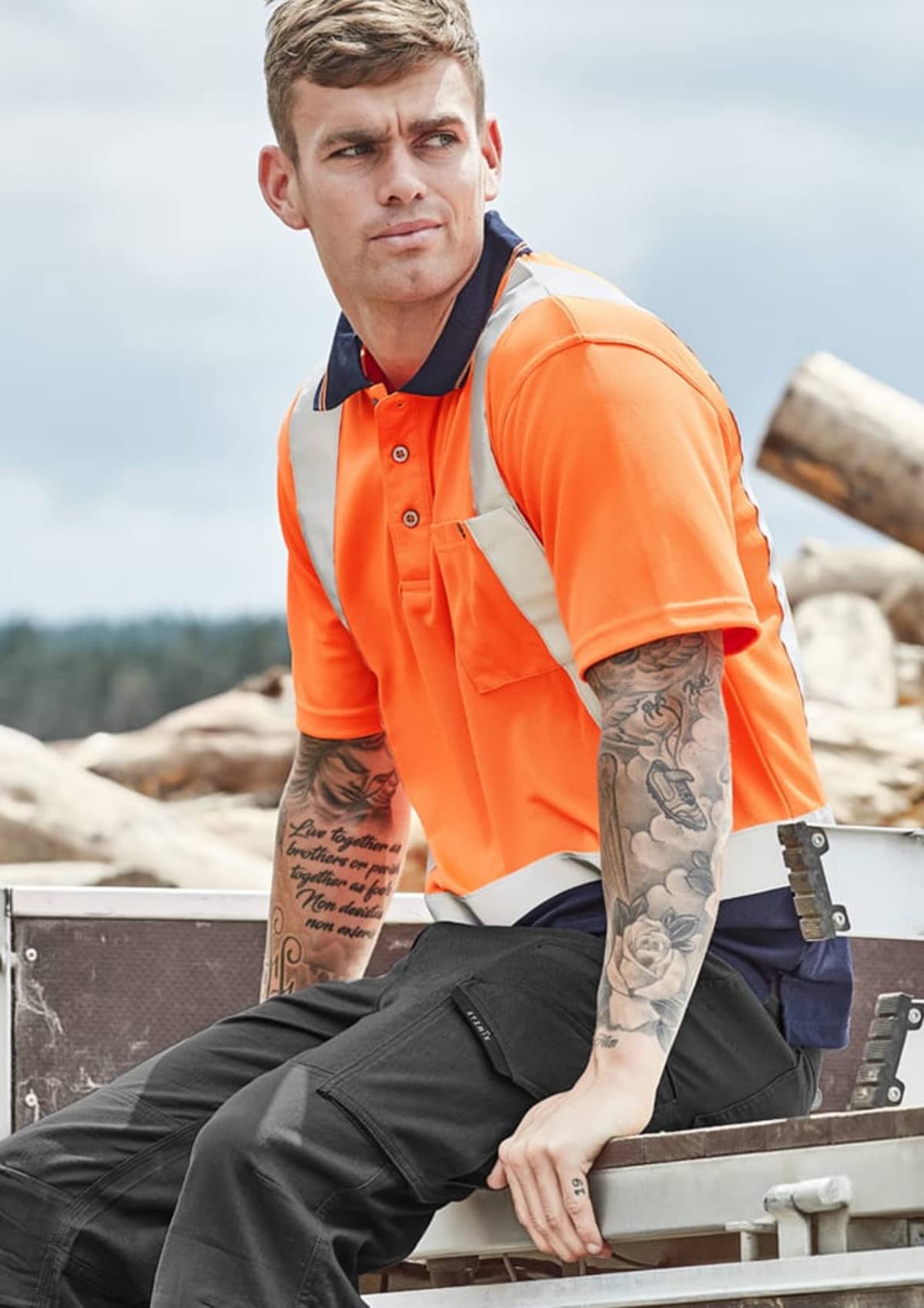 Mens Hi Vis Spliced Short Sleeve Polo - Shoulder Taped