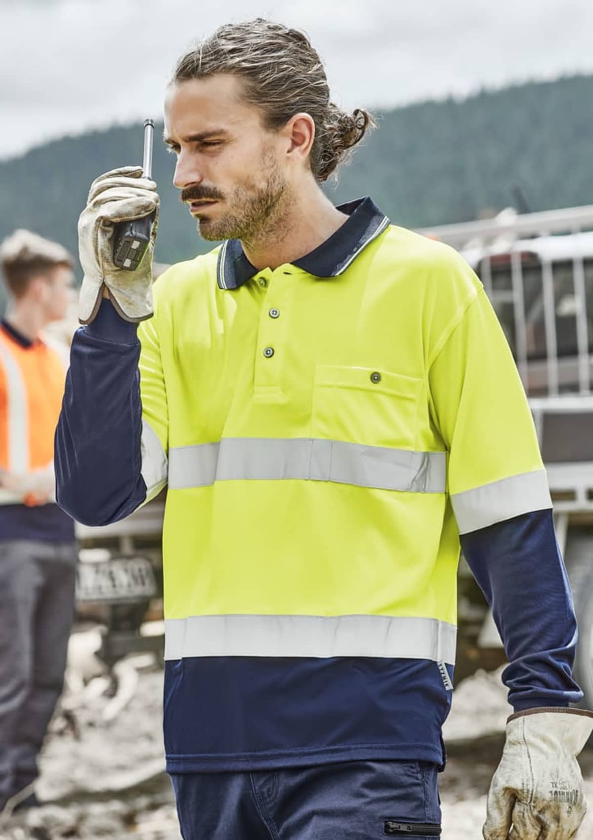 Mens Hi Vis Spliced Long Sleeve Polo - Hoop Taped