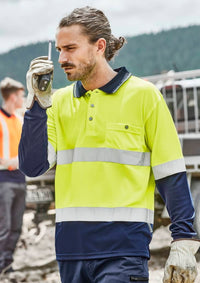 Mens Hi Vis Spliced Long Sleeve Polo - Hoop Taped