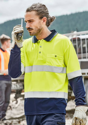 Mens Hi Vis Spliced Long Sleeve Polo - Hoop Taped