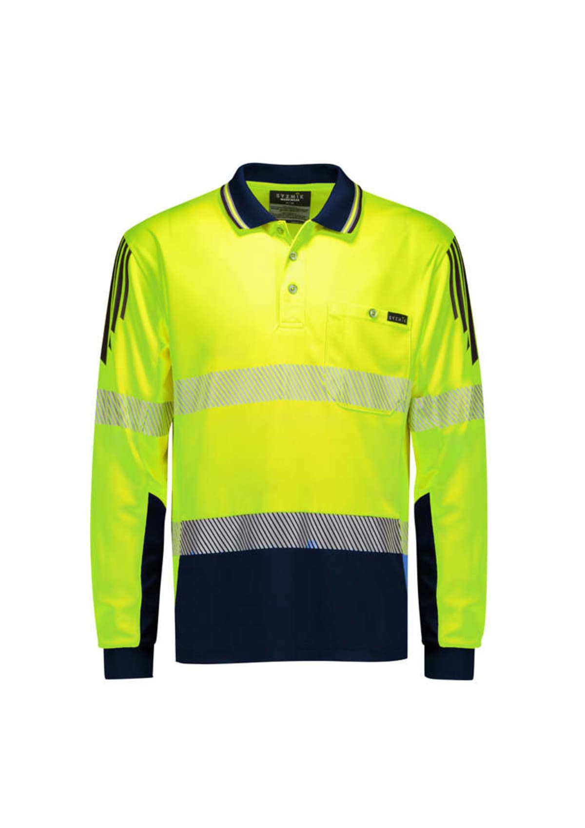 Mens Hi Vis Flux Segmented Tape Long Sleeve Polo