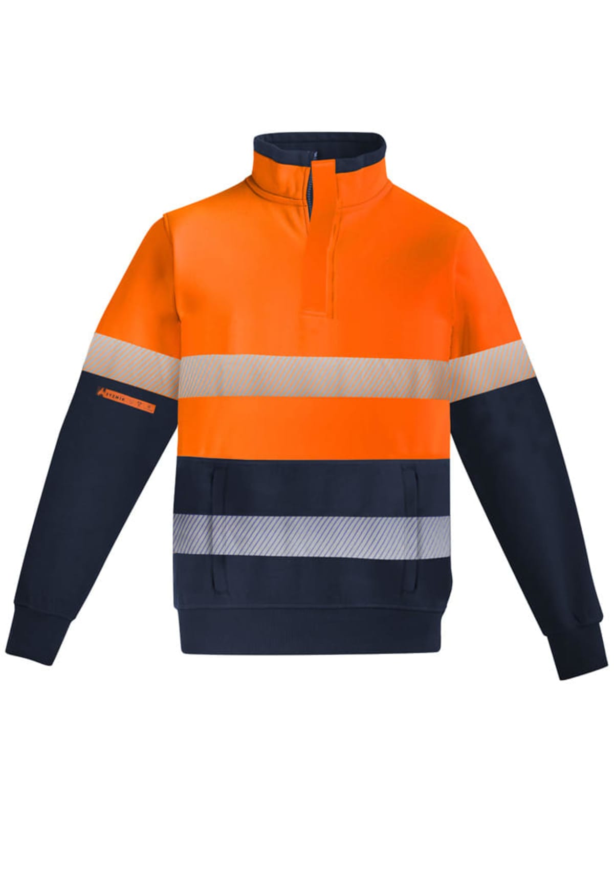 Mens Orange Flame Hi Vis 1/4 Zip Brushed Fleece Pullover - Hoop Taped