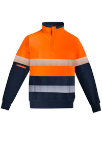 Mens Orange Flame Hi Vis 1/4 Zip Brushed Fleece Pullover - Hoop Taped