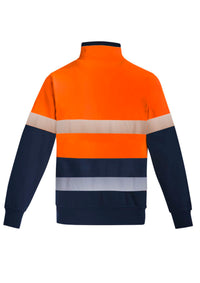 Mens Orange Flame Hi Vis 1/4 Zip Brushed Fleece Pullover - Hoop Taped