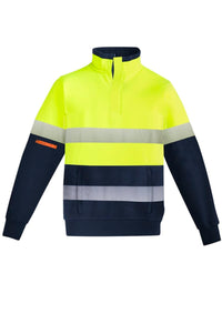 Mens Orange Flame Hi Vis 1/4 Zip Brushed Fleece Pullover - Hoop Taped