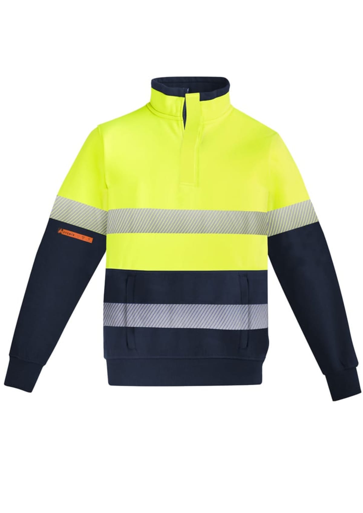 Mens Orange Flame Hi Vis 1/4 Zip Brushed Fleece Pullover - Hoop Taped