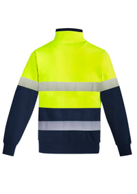 Mens Orange Flame Hi Vis 1/4 Zip Brushed Fleece Pullover - Hoop Taped