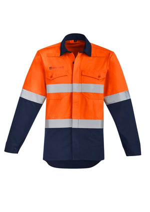 Mens Orange Flame Hi Vis Open Front Spliced Shirt - Hoop Taped