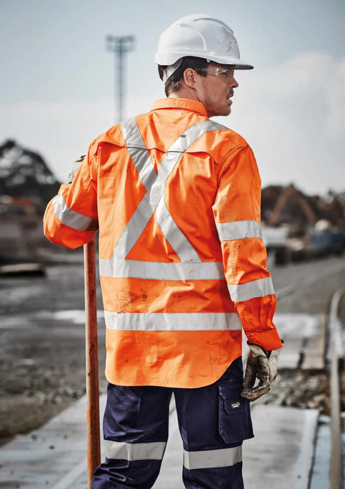 Mens Hi Vis X Back Taped Long Sleeve Shirt