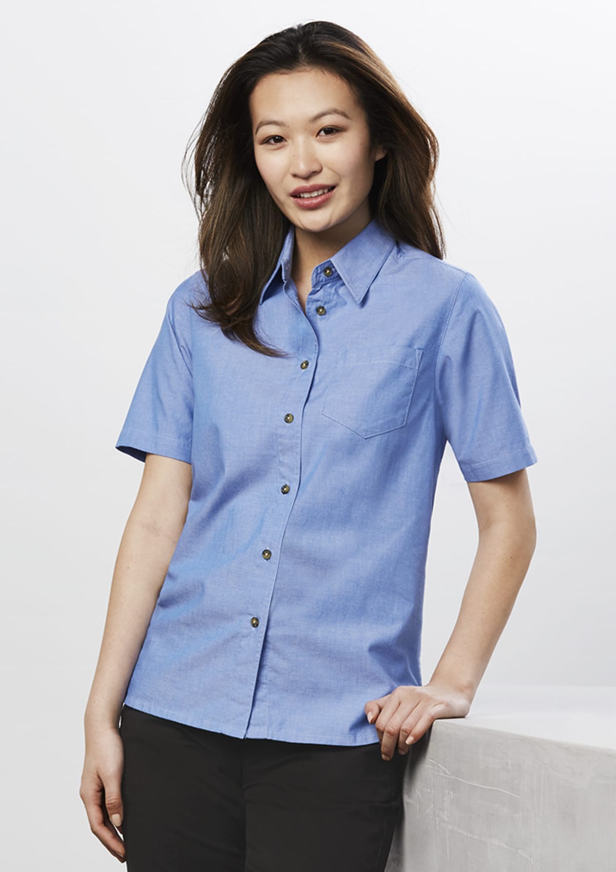 Womens Chambray Short Sleeve Shirt