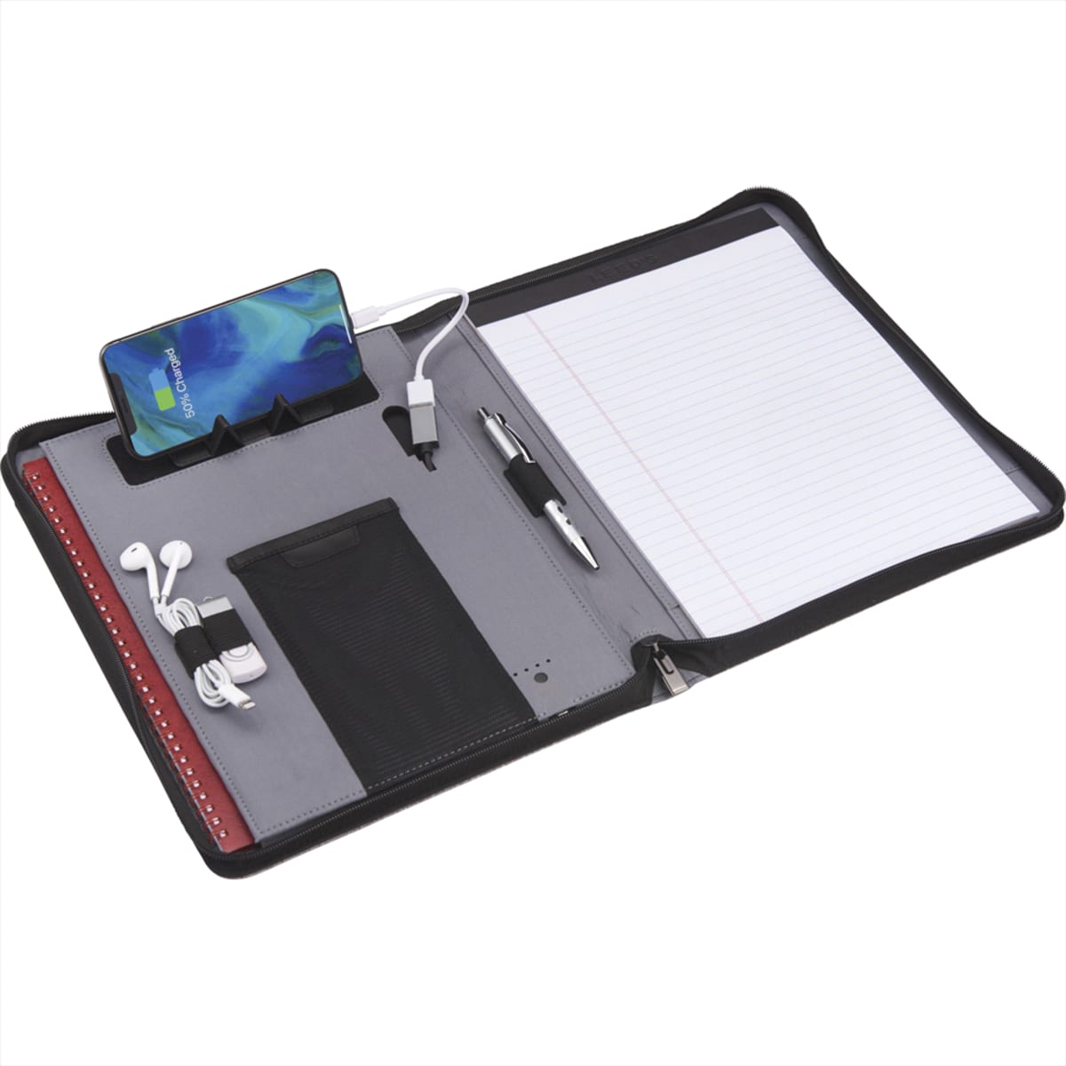 Zoom 4000 mAh Wireless Charging Zippered Padfolio