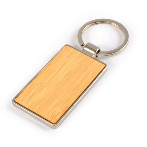 Rectangle Bamboo Zinc Keytag