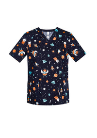 Womens Printed Space Party Scrub Top