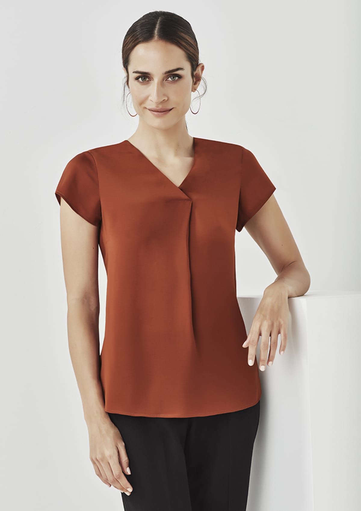 Womens Kayla V-Neck Pleat Blouse