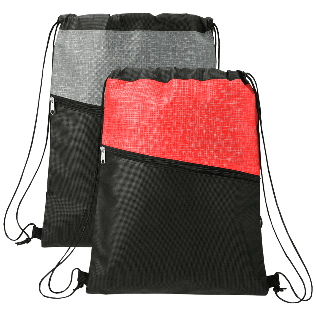Cross Weave Zippered Drawstring Bag