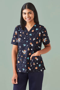 Womens Printed Space Party Scrub Top