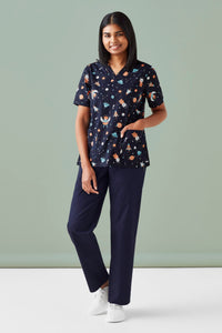 Womens Printed Space Party Scrub Top