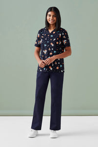 Womens Printed Space Party Scrub Top