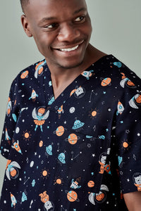 Mens Printed Space Party Scrub Top